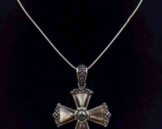 925 Sterling Silver Pearl Abalone Shell Cross Pendant $45