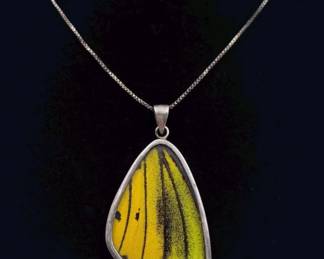 925 Sterling Silver Yellow Butterfly Wing Pendant Necklace $45