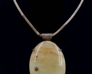 925 Sterling Silver Herringbone chain Agate Gemstone Pendant $45
