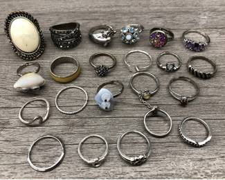 Silver Tone Costume Jewelry Ring Lot With Multicolor Rhinestone Bands $50 for all or 2 for $20