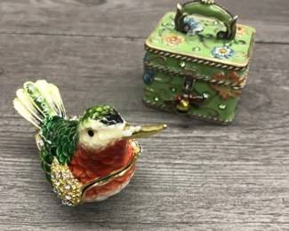 Enameled Small Sparkle Trinket Box Green Bird And Box both for $50 or $30 each