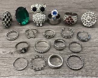 Silver Tone Costume Ring Lot Band Dome Owl Sparkle $50 for all or 2 for $20
