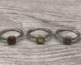 925 Sterling Silver Mixed Ring Set of 3 With Citrine Garnet Amethyst Stone 5.65 Grams $50 For all size 6.5-7