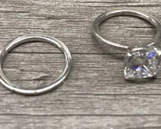 925 Sterling Silver Sparkle Cushion Cut Stacking Ring Set Size 4  3.54 Grams $75