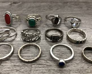 925 Sterling Silver Ring Lot of 12 with Stones Split Shank Band 36.47 Grams $160 for all or $35 each