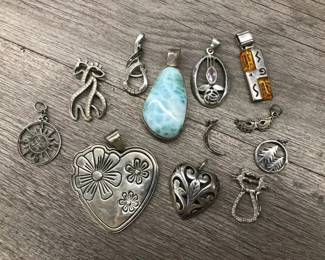925 Sterling Silver Mixed Pendant Lot of 12 Charms Floral Heart 54.12 Grams  $150 For all or $25-$35 each