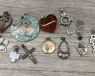 925 Sterling Silver Mixed Pendant Lot of 12 Charm Heart Cross Cancer 50.07 Grams $150 for all or $25-$40 per 
