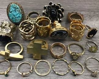 Gold Tone Costume Jewelry Ring with Stones Flower Cross Some Gold Plated $100 For all or $20 each