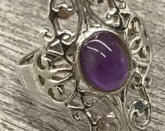 925 Sterling Silver Amethyst Scroll Ring Size 7 3.90 Grams $35