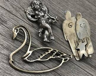 Unmarked Sterling Silver Pin Brooch Swan Angel Lot 21.04 Grams $60 for all or $25 each