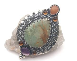 Carolyn Pollack 925 Sterling Silver Bead Enhancer Multi Gemstone Pendant 25.8 Grams$100 Picture 1 of 2