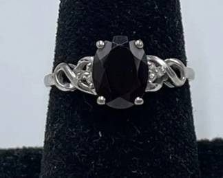 10 Karat White Gold Dark Stone Diamond Accent 1.84 grams Size 7  $125