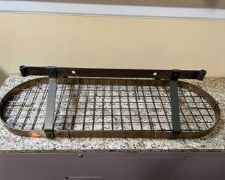 Enclume brass pot rack with 24 hooks. 48” wide