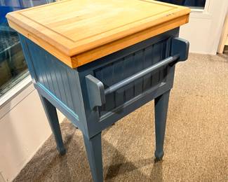 Custom built kitchen work prep table. Butcher block top. 23-1/2” square by 38” high