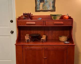 Mid-century Early American style maple hutch. 42” wide by 48” high by 16” deep