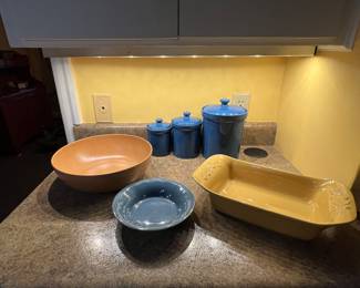 Set of new blue ceramic canisters 