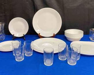 Corelle Dishes And Clear Glasses 