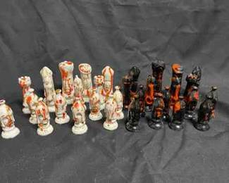 Painted Ceramic Chess Pieces 
