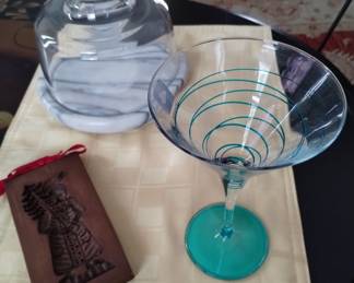 - Cheese dome
- Wooden Christmas candy mold
- turquoise martini glass