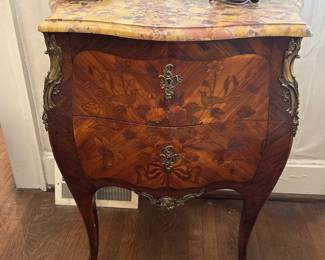 French Two Drawer Commode w/ Floral Marquetry