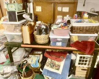 Many rubber stamps, cross-stitching thread, lots of arts & crafts supplies/equipment (SOME SOLD)