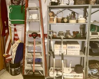 Misc. garage items, ladders, shovels, flower planters, etc, (SOME SOLD)