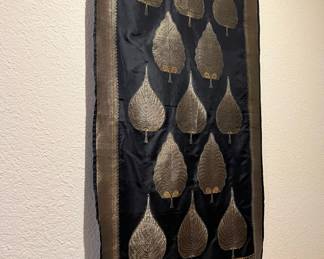 Black and Golden Wall Hanging Tapestry with Leaf Design