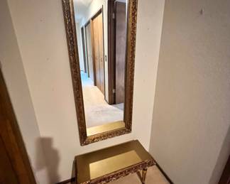 Ornate Gold Tone Large Hallway Mirror, Ornate Gold Toned Stool