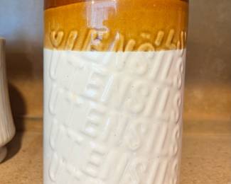 Brown/White Pottery Utensil Holder