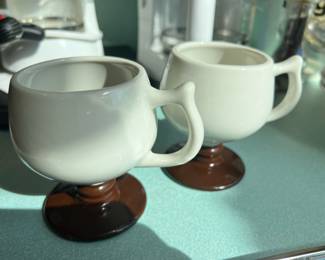 Hall Pottery Brown & White Pedestal Coffee Mugs - 2274