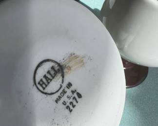 Hall Pottery Brown & White Pedestal Coffee Mugs - 2274