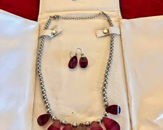 Sea Of Ice Red Earring & Necklace Set