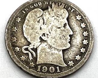 Lot 030   6 Bid(s)
1901 Silver Barber Quarter