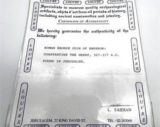 Lot 039   4 Bid(s)
Roman Bronze Coin of Emperor: Constantine The Great, 307-337 A.D. Jerusalem