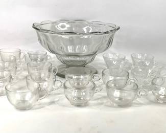 Punch Bowl & Assorted Punch Glasses