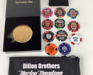 Franklin Mint Sturgis Medallion & Harley-Davidson Poker Chips