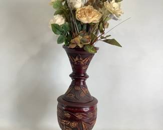 Decorative Wooden Vase with Artificial Flowers