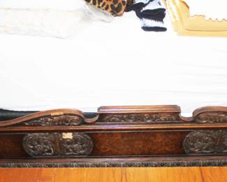 Bed with Headboard, Footboard and rails.  Vintage Romweber Furniture - Carved Oak and Burled Walnute - Originally purchased in the 1930s.