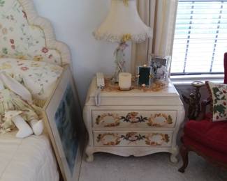 Bedside table, Meissen lamp