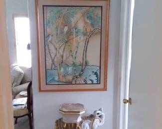 (Master bedroom) Framed art, elephant stool 