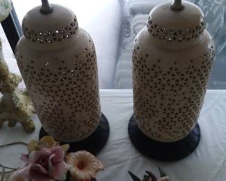 Pair of carved lamps