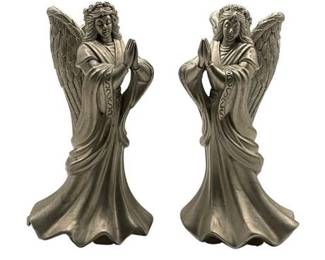 Lot 369  
Set of Two Prayer Angel Pewter Candle Holders