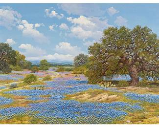 William A. Slaughter (Texas _ California, 1923-2003), oak tree and bluebonnets, oil on canvas
