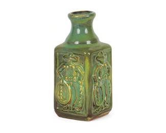 Harding Black (Texas, 1912-2004), cowboy bottle, 1972, green glazed ceramic