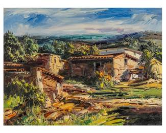 Jose Vives-Atsara (Spain _ San Antonio, Texas, 1919-2004), “Casas de Campo, Catalonia_, 1982, oil on canvas