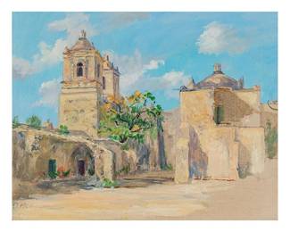 Eloise Polk McGill (Texas, 1868-1939), "Mission Concepcion", 1920, oil on canvas, inscription to verso
