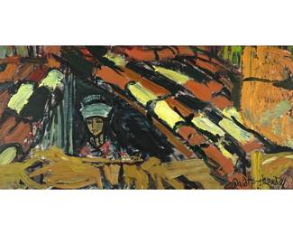 DAVID HERSKOVITZ (B. 1925) | untitled. oil on canvas
50 x 25 in (approx). signed lower right and with Roman numerals. w. 56.5 x h. 31 in. (frame)