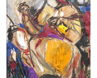 ABSTRACT COMPOSITION (20TH CENTURY) | Abstract composition with figure. Oil on paper with heavy impasto. 16.5 x 19.25 in. (sight)
No apparent signature. w. 25.75 x h. 29.5 in. (frame)