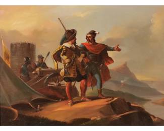 SPANISH SCHOOL (19TH CENTURY) | Commanders before a cannon. Oil on board. 6 x 8 in. No apparent signature - w. 13.5 x h. 11.75 in. (frame)