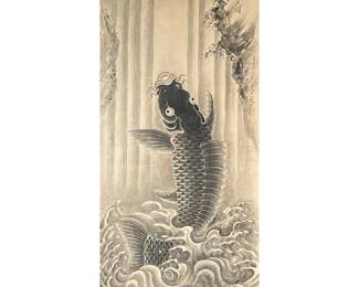 ANTIQUE JAPANESE SCROLL PAINTING OF A KOI | 